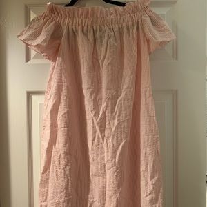 Pink and white off the shoulder dress